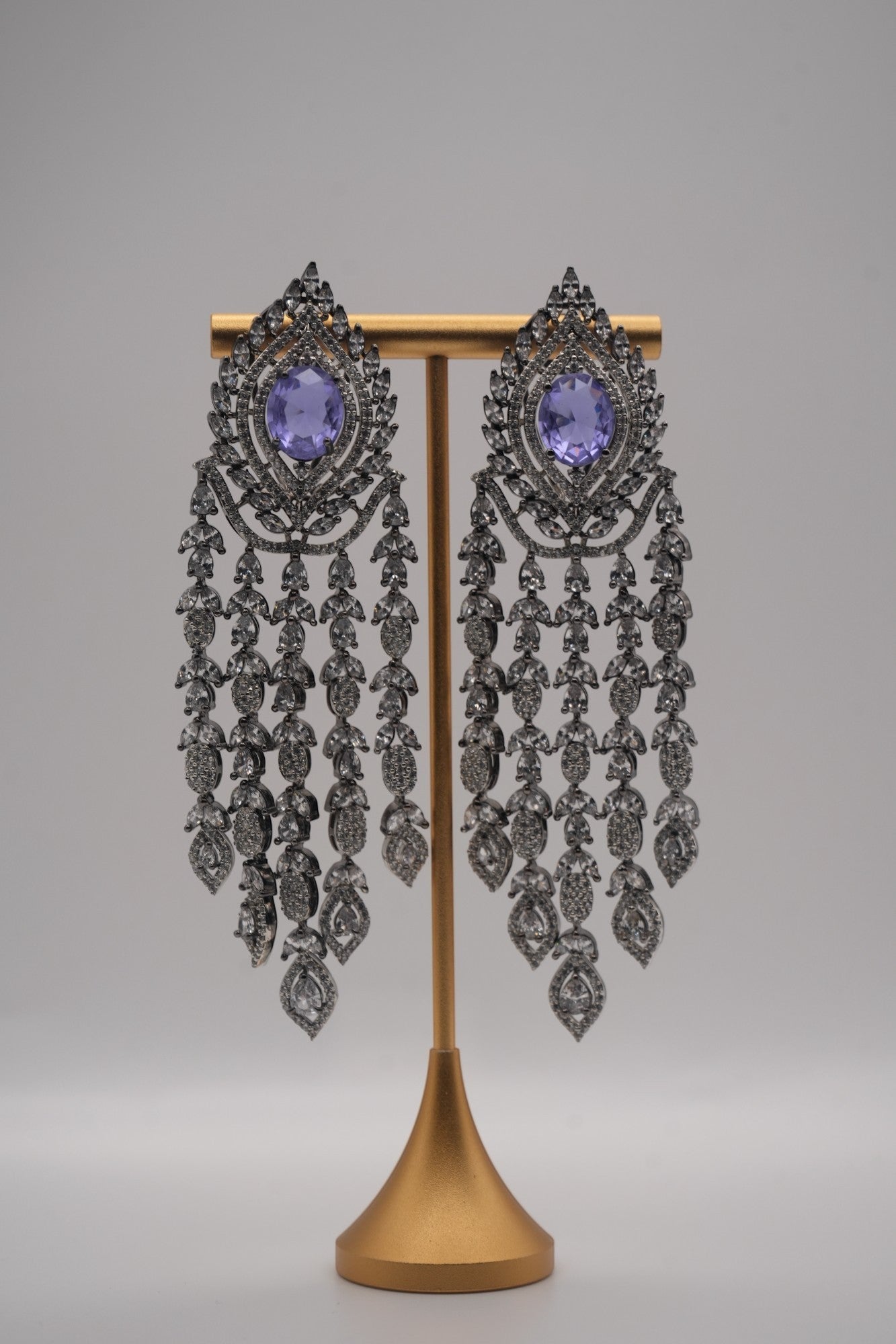Regal Cascade: Amethyst & Crystal Chandelier Earrings