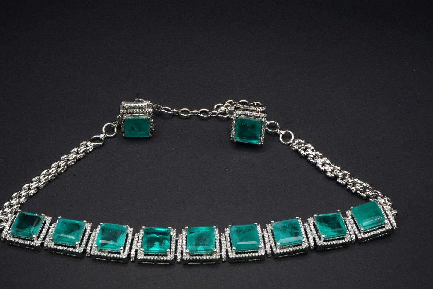 Elegant Teal Square Cut Necklace and Earrings Set