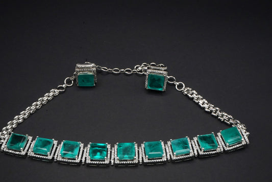Elegant Teal Square Cut Necklace and Earrings Set