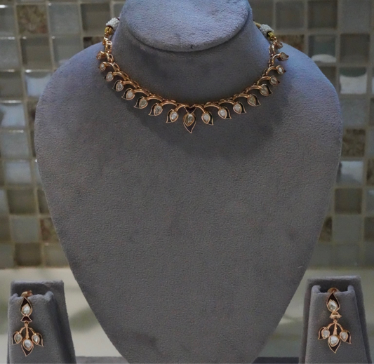Rose Gold-Tone Leaf Motif Necklace Set
