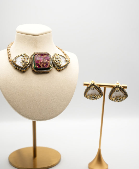 Twilight Bloom: Art Nouveau Inspired Necklace & Earring Set