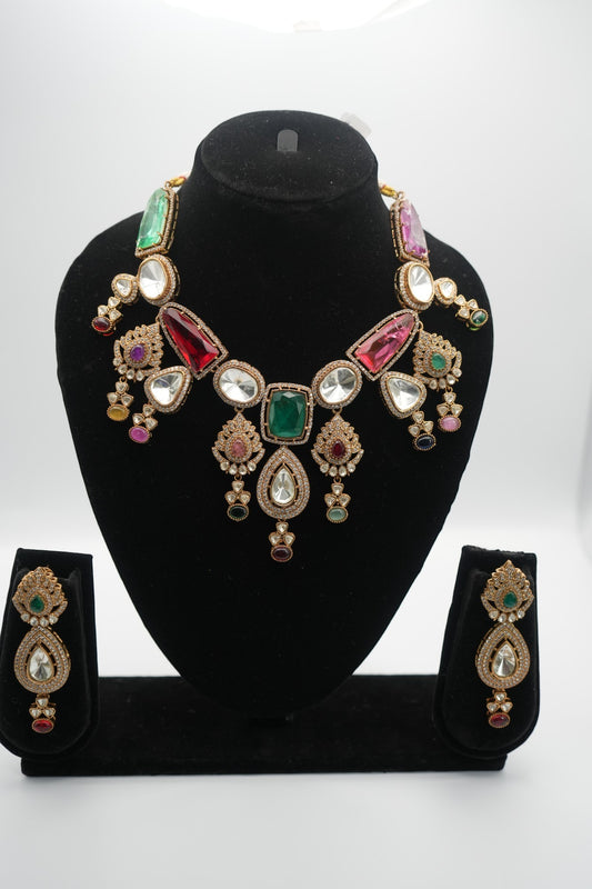 SJNX Imitation Kundan Grandeur Necklace & Earring Set