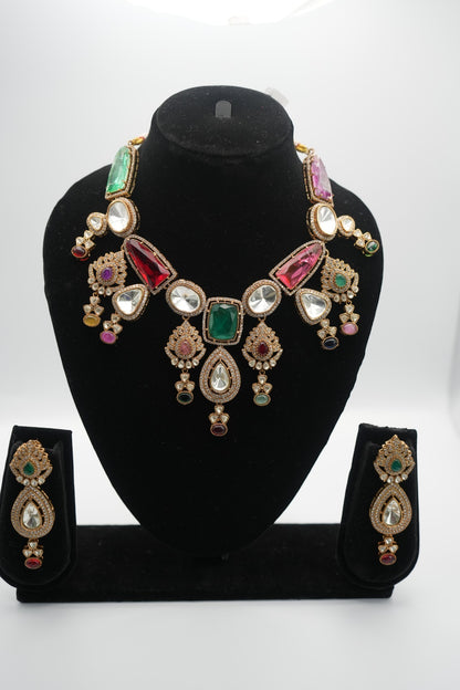 SJNX Imitation Kundan Grandeur Necklace & Earring Set