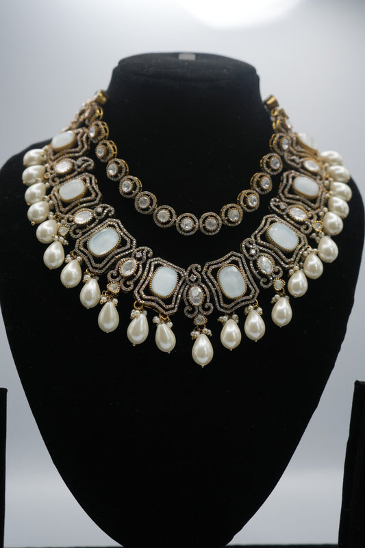 Lumina Layers: Polki Kundan, Mirror, and Pearl Necklace & Earring Set