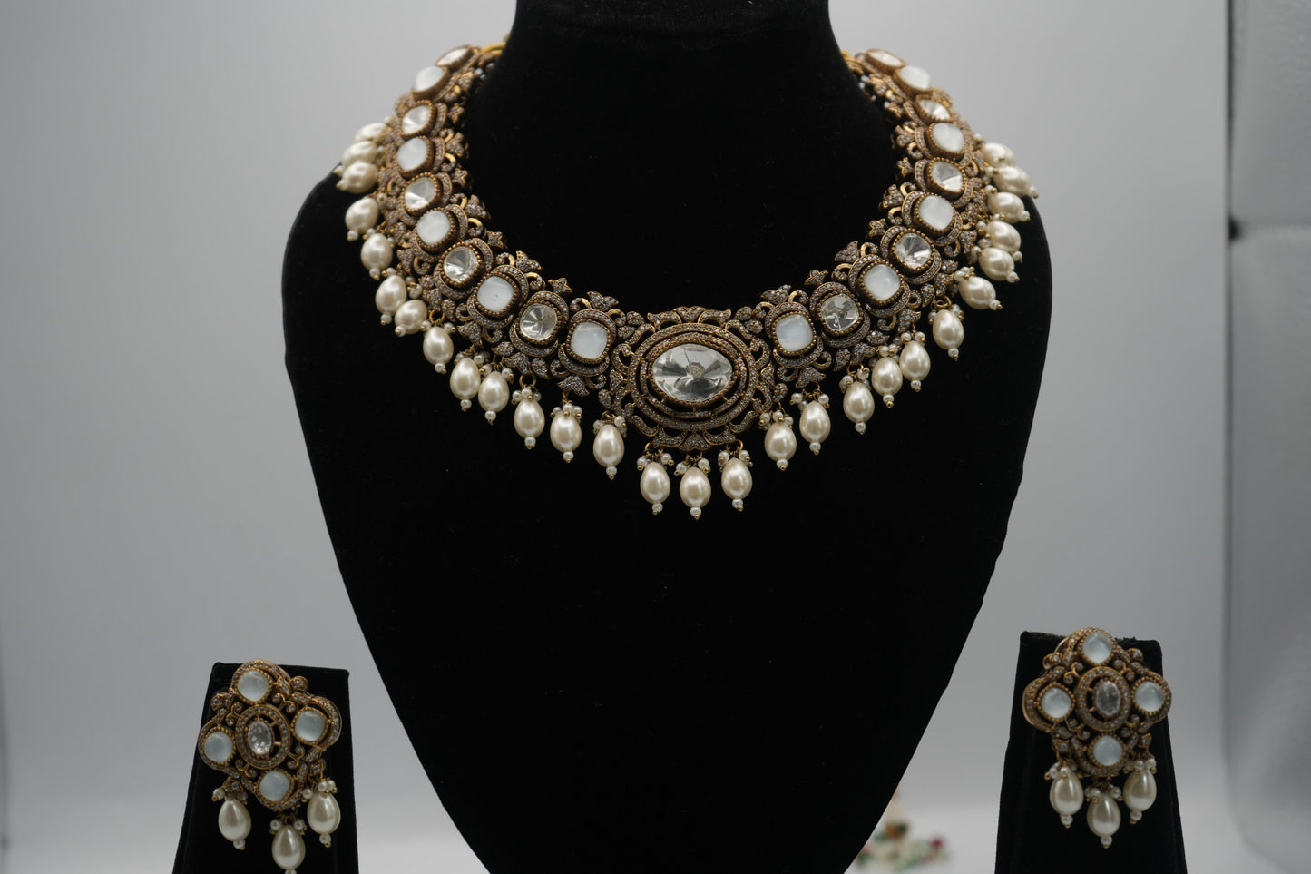 Ivory Empress: Polki Kundan and Pearl Statement Necklace & Earring Set
