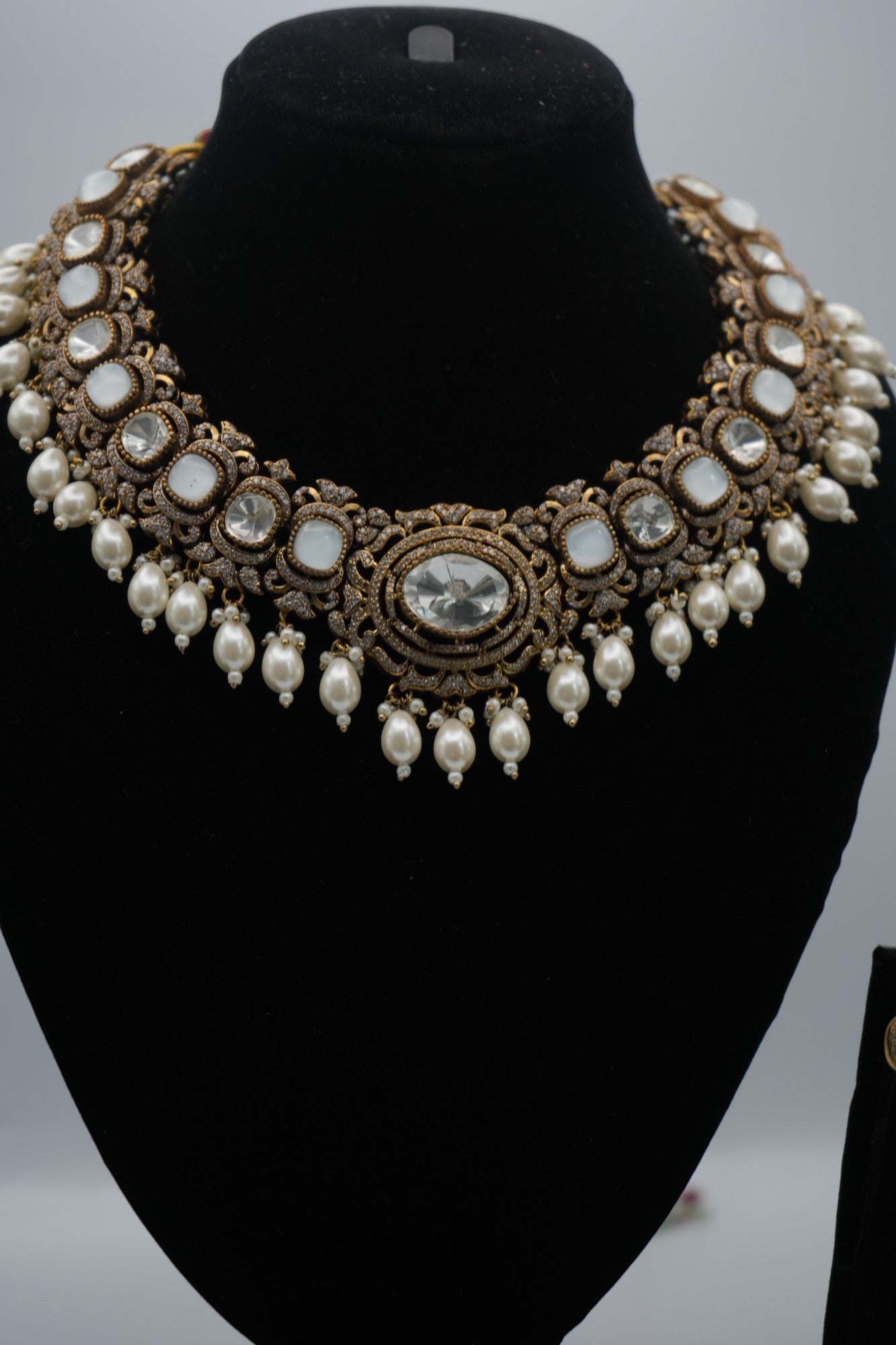 Ivory Empress: Polki Kundan and Pearl Statement Necklace & Earring Set