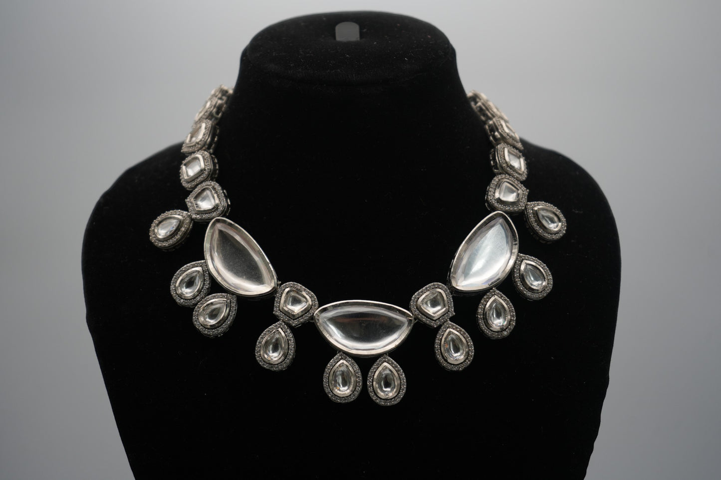 Ethereal Radiance: Polki Kundan Silver-Plated Necklace & Earring Set