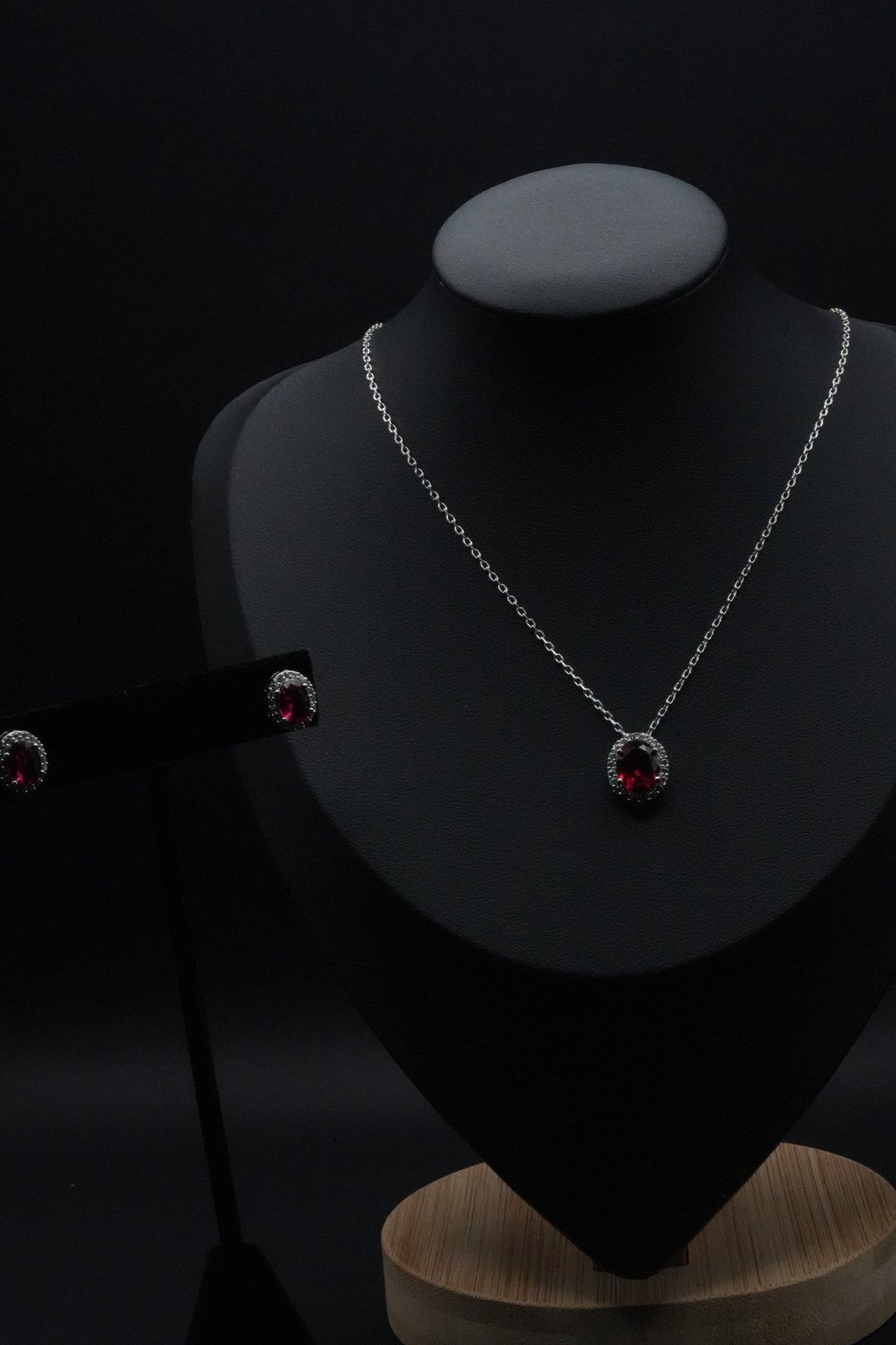 Red CZ Stone Simulant Pendant and Earrings Set