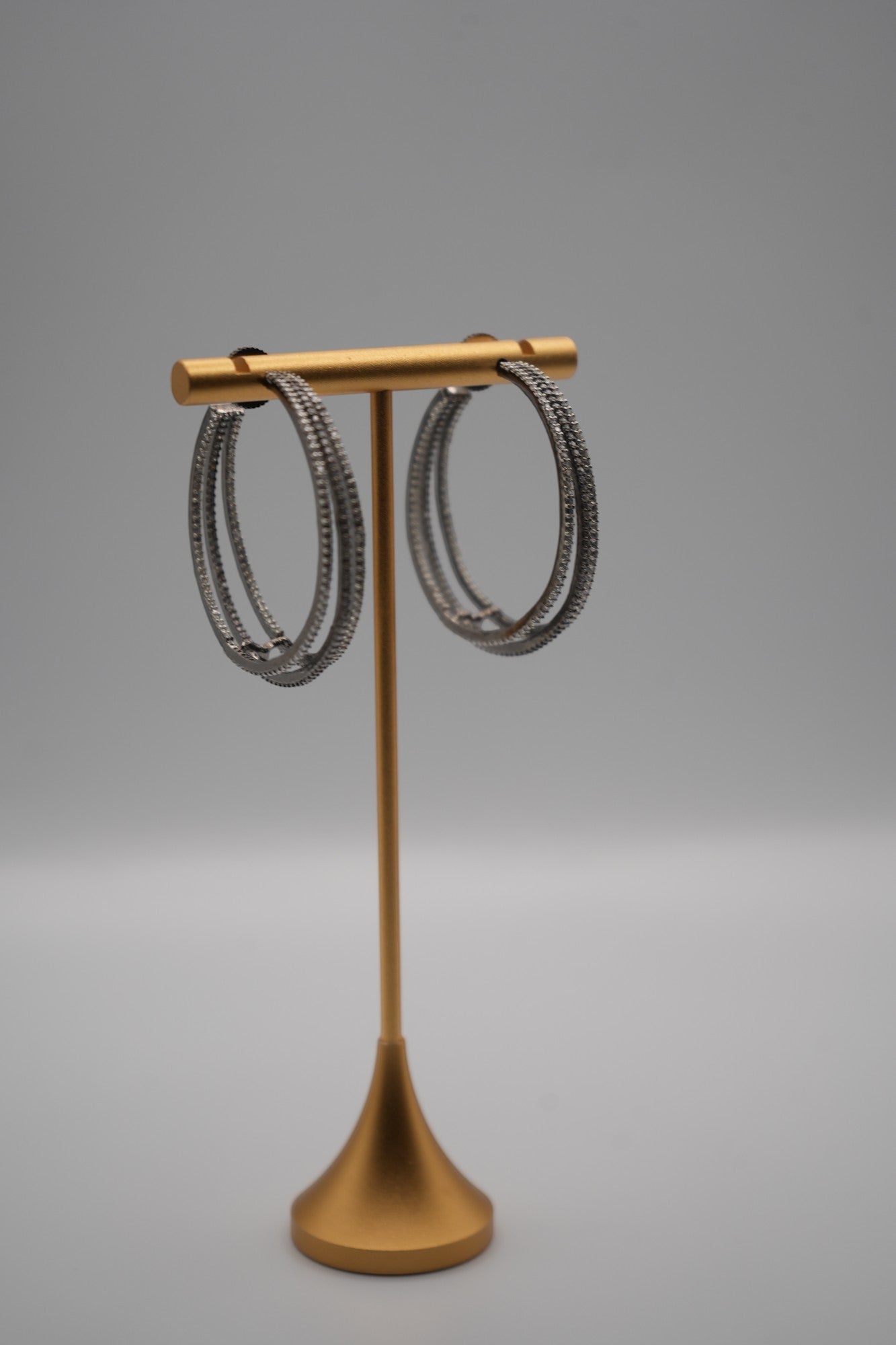 Elegant Sterling Silver Triple Hoop Earrings with Pavé Crystals