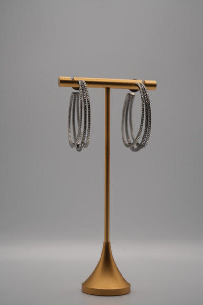 Elegant Sterling Silver Triple Hoop Earrings with Pavé Crystals