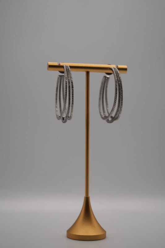 Elegant Sterling Silver Triple Hoop Earrings with Pavé Crystals