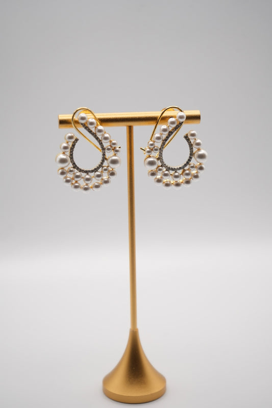 Pearlescent Cascade: Crystal and Pearl Hoop Earrings