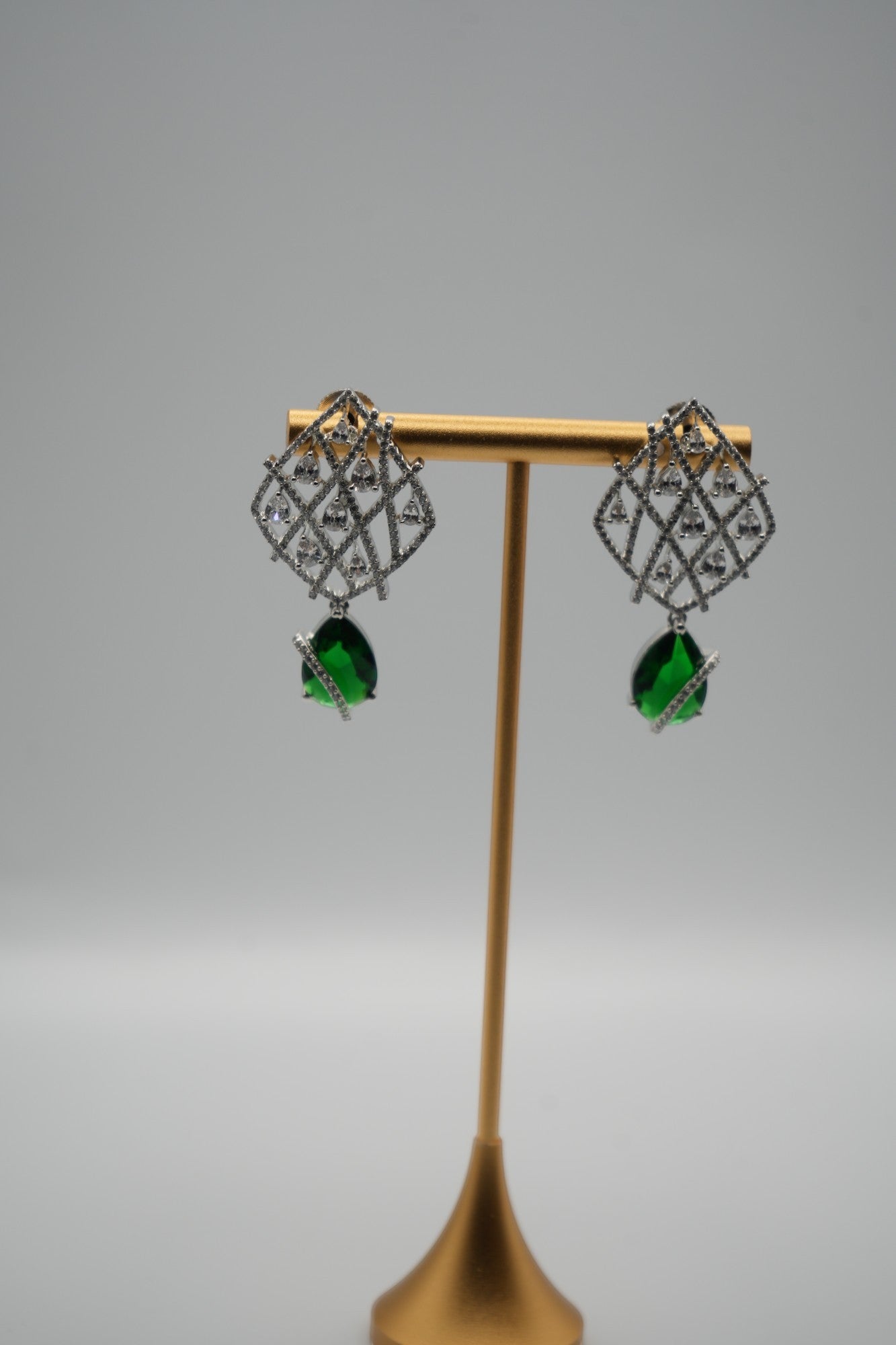 Emerald Lattice: Crystal and Gemstone Drop Earrings