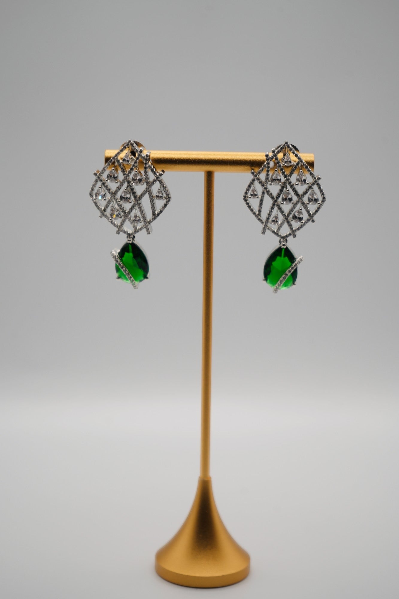 Emerald Lattice: Crystal and Gemstone Drop Earrings