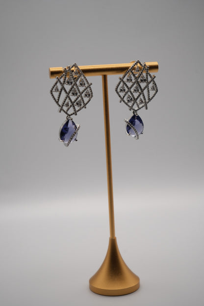 Indigo Lattice: Crystal and Gemstone Drop Earrings