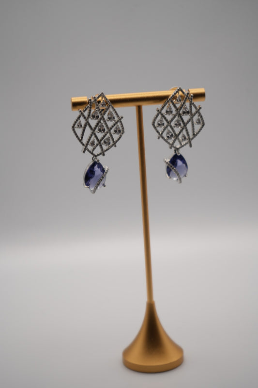 Indigo Lattice: Crystal and Gemstone Drop Earrings