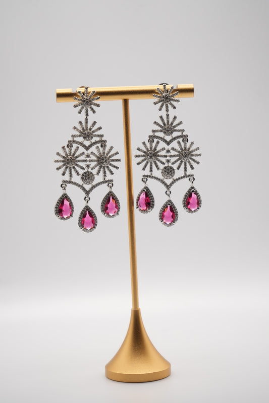 Exquisite Ruby and Crystal Chandelier Earrings