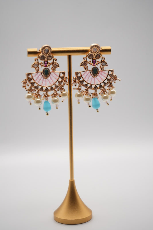 Roop Jewels: Pastel Fanfare - Kundan, Enamel, and Gemstone Earrings
