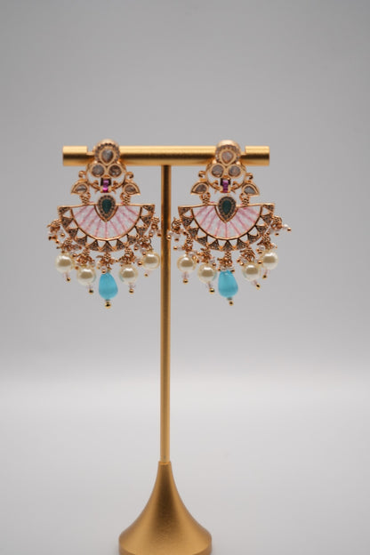 Roop Jewels: Pastel Fanfare - Kundan, Enamel, and Gemstone Earrings