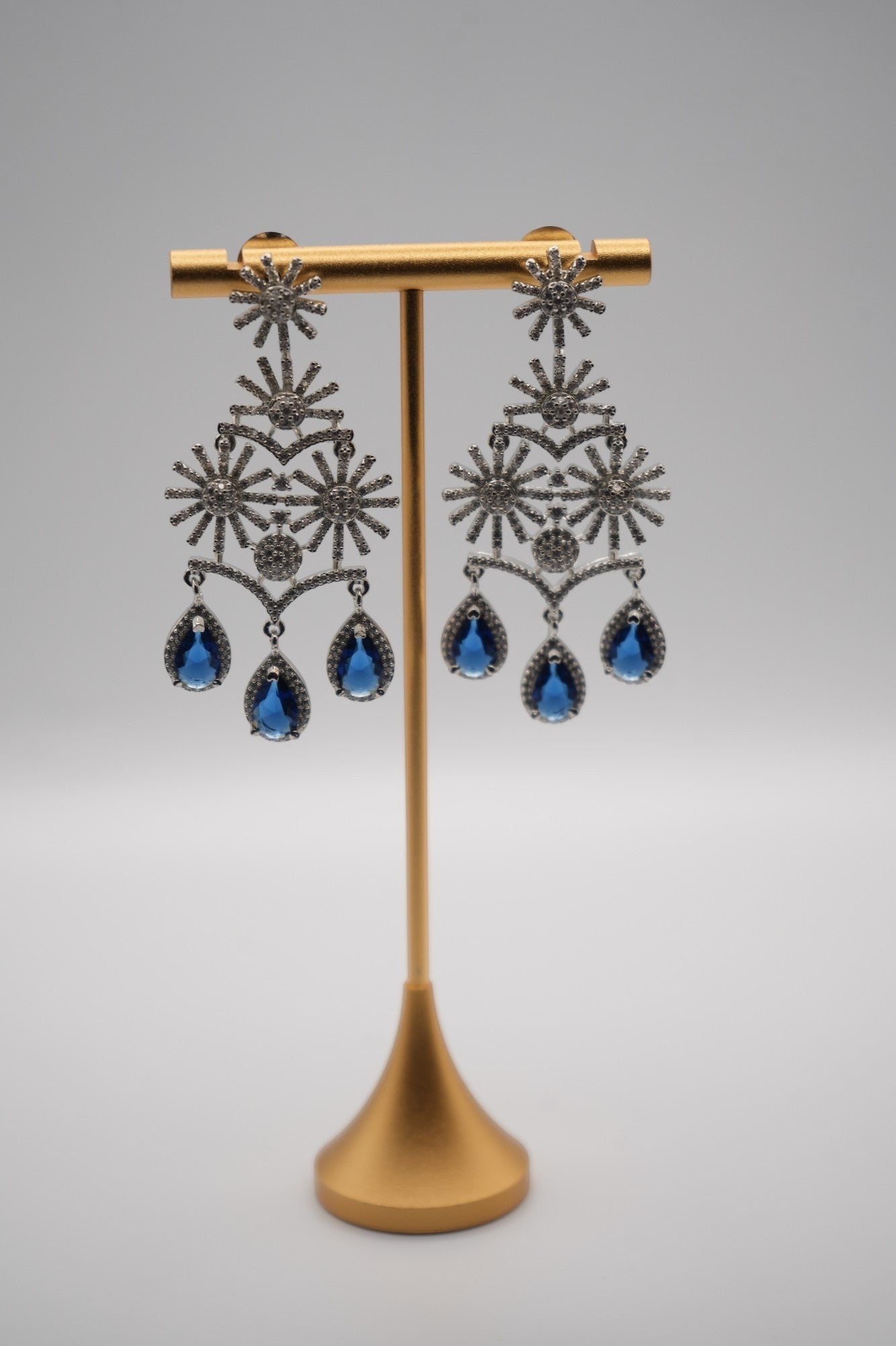 Celestial Cascade: Crystal and Sapphire Drop Earrings