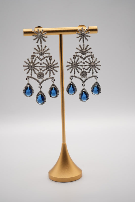 Celestial Cascade: Crystal and Sapphire Drop Earrings