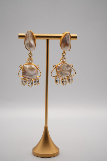 Baroque Lumina: Keshi Pearl and Crystal Drop Earrings