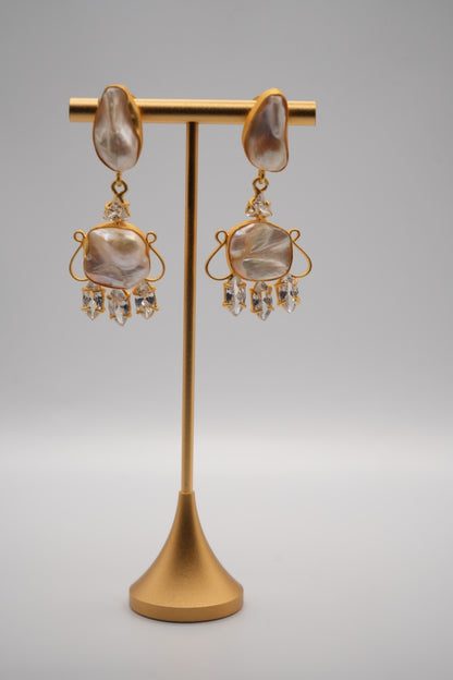 Baroque Lumina: Keshi Pearl and Crystal Drop Earrings