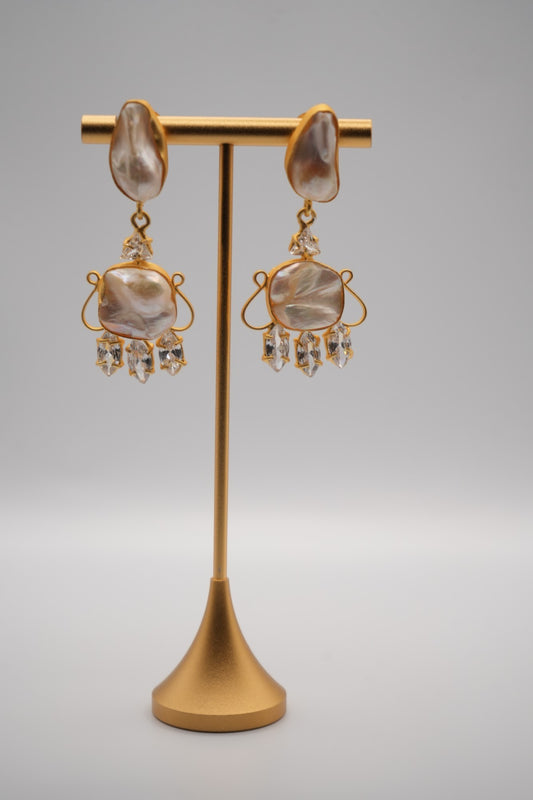 Baroque Lumina: Keshi Pearl and Crystal Drop Earrings