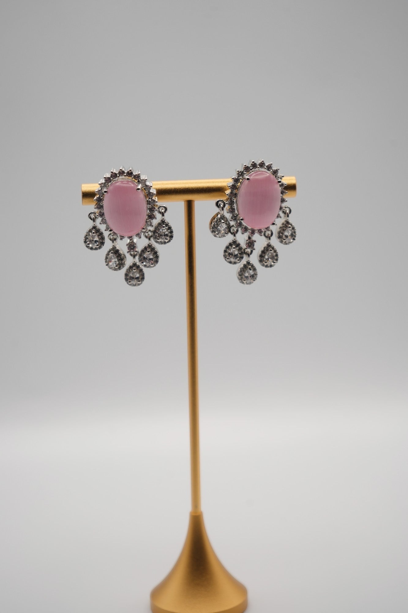 Rosy Radiance: Pastel Gem and Crystal Drop Earrings