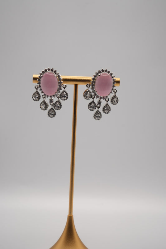 Rosy Radiance: Pastel Gem and Crystal Drop Earrings