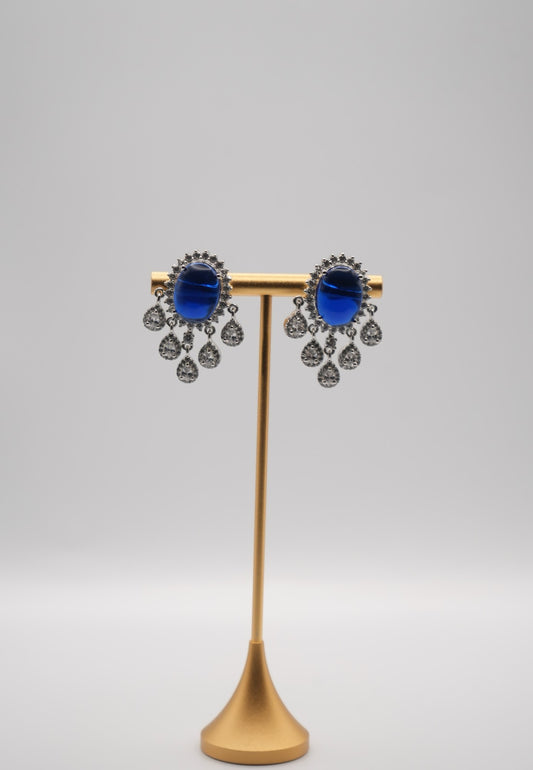 Sapphire Sunburst: Blue Gem and Crystal Drop Earrings