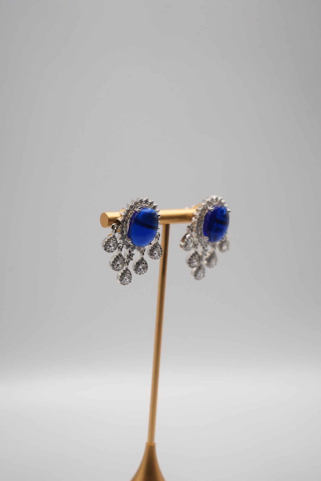 Sapphire Sunburst: Blue Gem and Crystal Drop Earrings