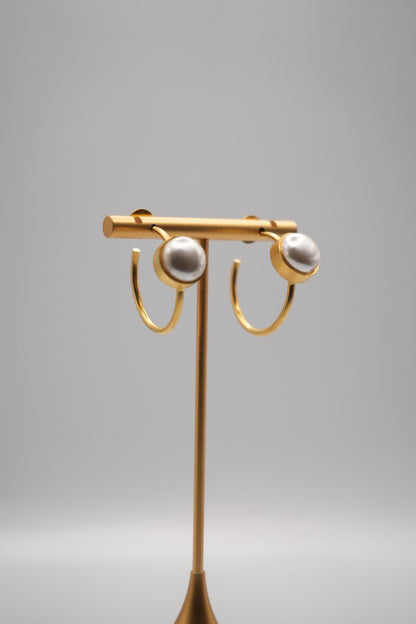 Modernist Pearl Hoop Earrings