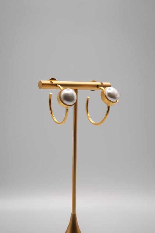 Modernist Pearl Hoop Earrings