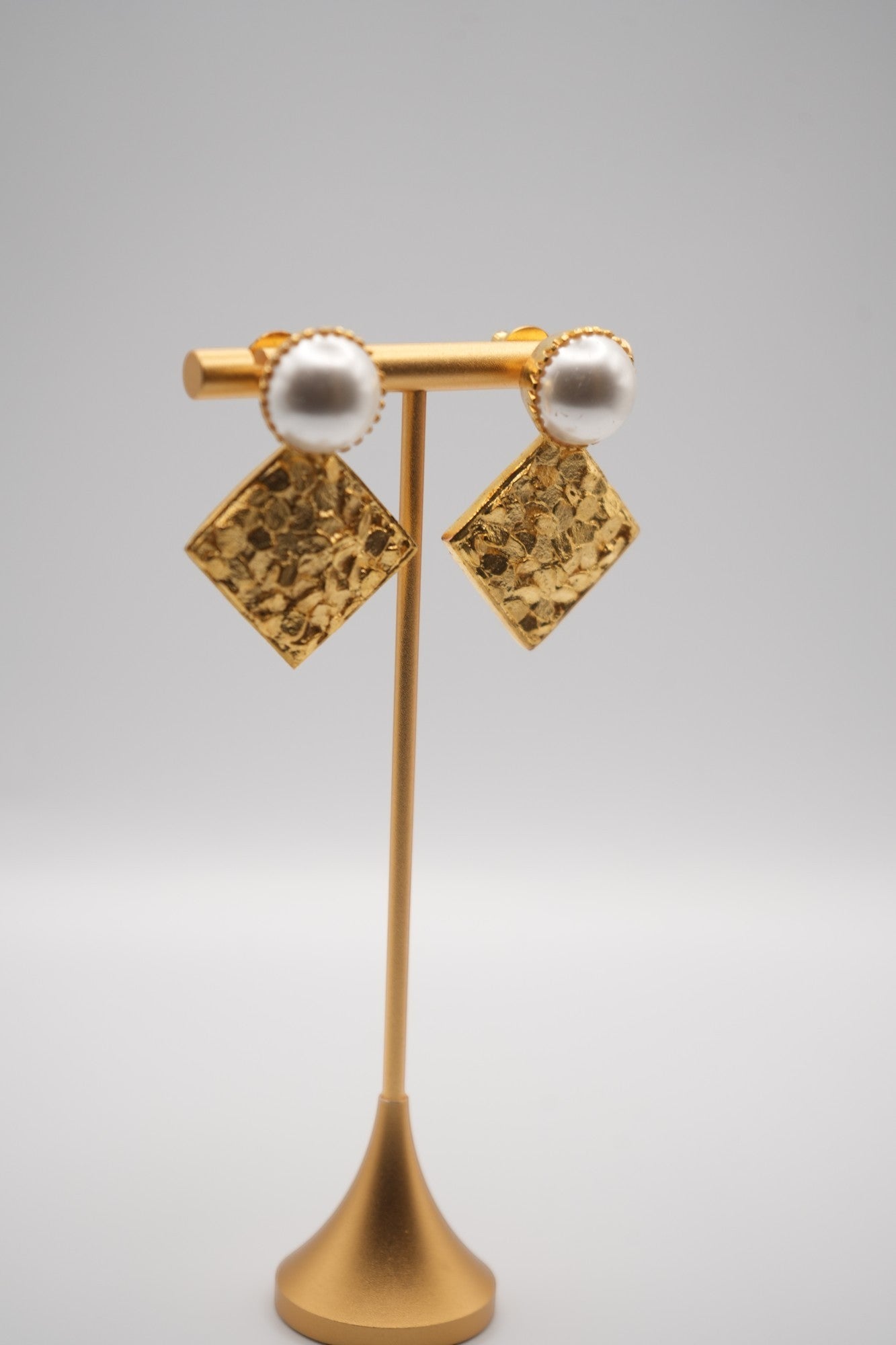 Elegant Gold Coated Floral Relief Earrings with Pearl Accent