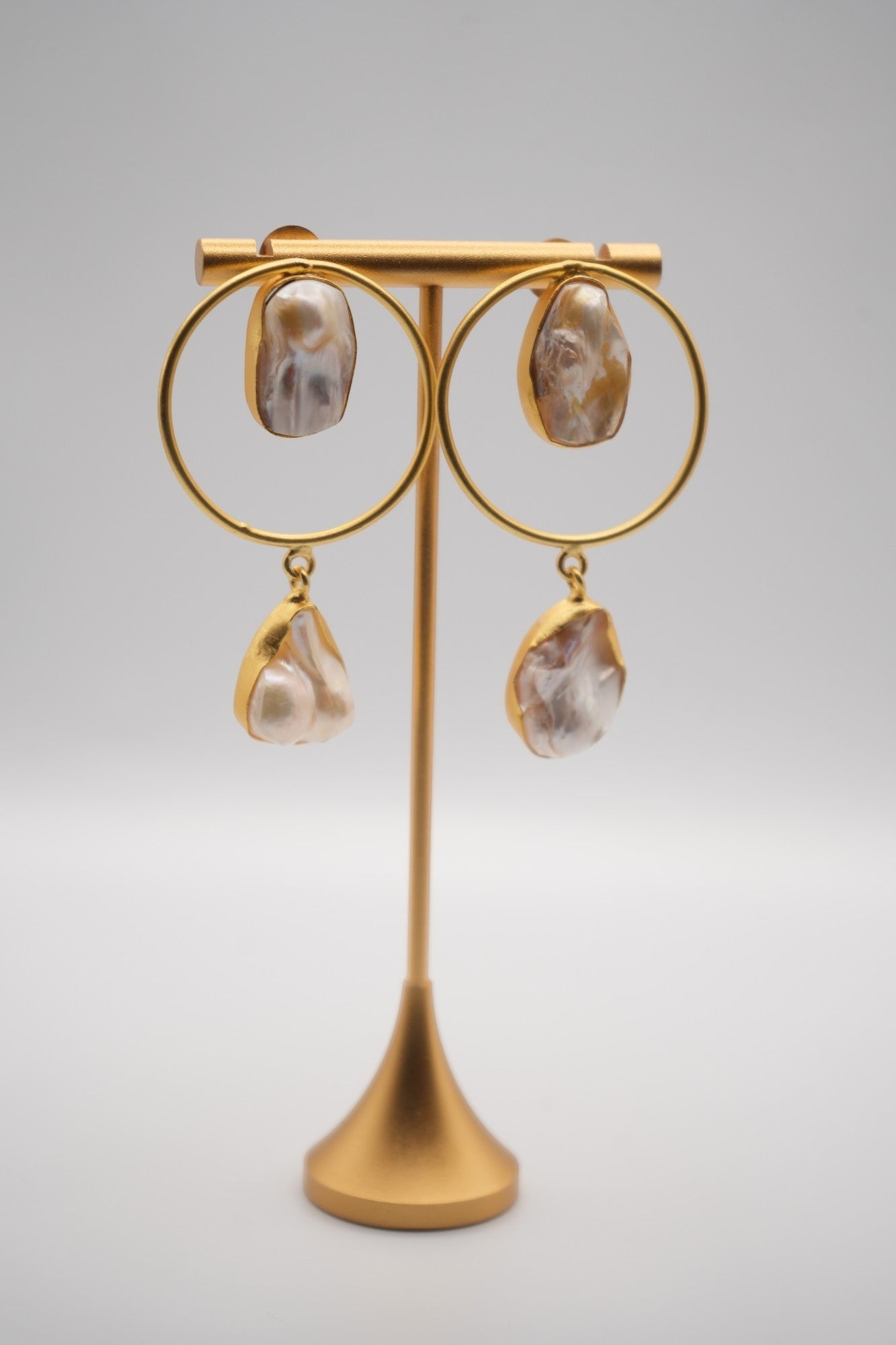 Lunar Orbit: Keshi Pearl and Gold Hoop Earrings