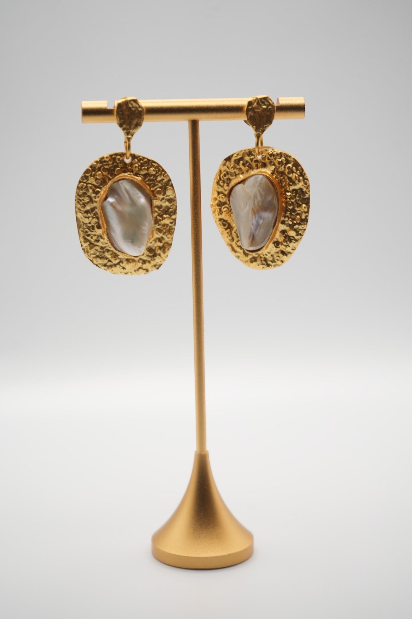 Aegean Treasure: Baroque Pearl and Textured Gold Earrings