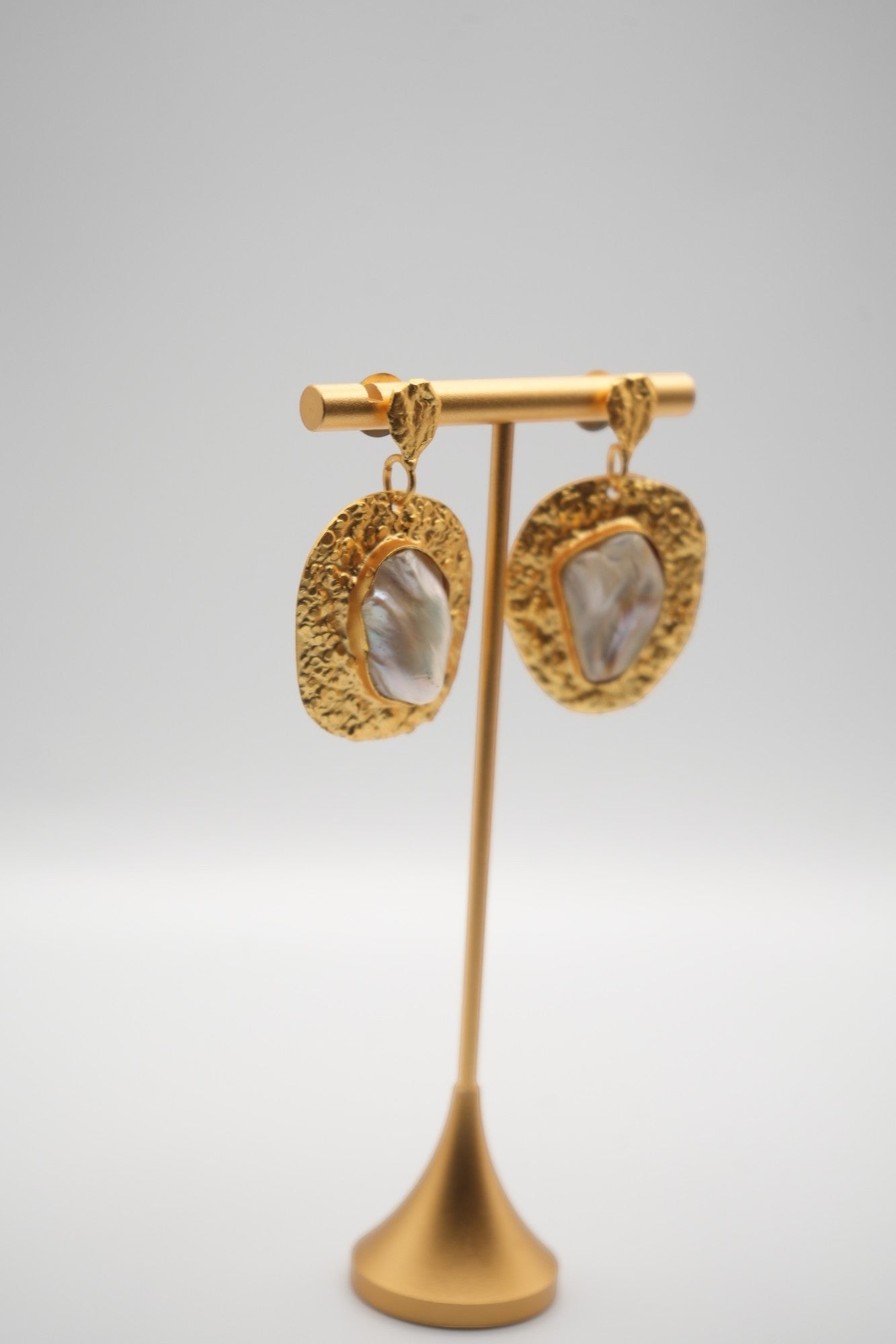 Aegean Treasure: Baroque Pearl and Textured Gold Earrings