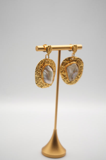 Aegean Treasure: Baroque Pearl and Textured Gold Earrings