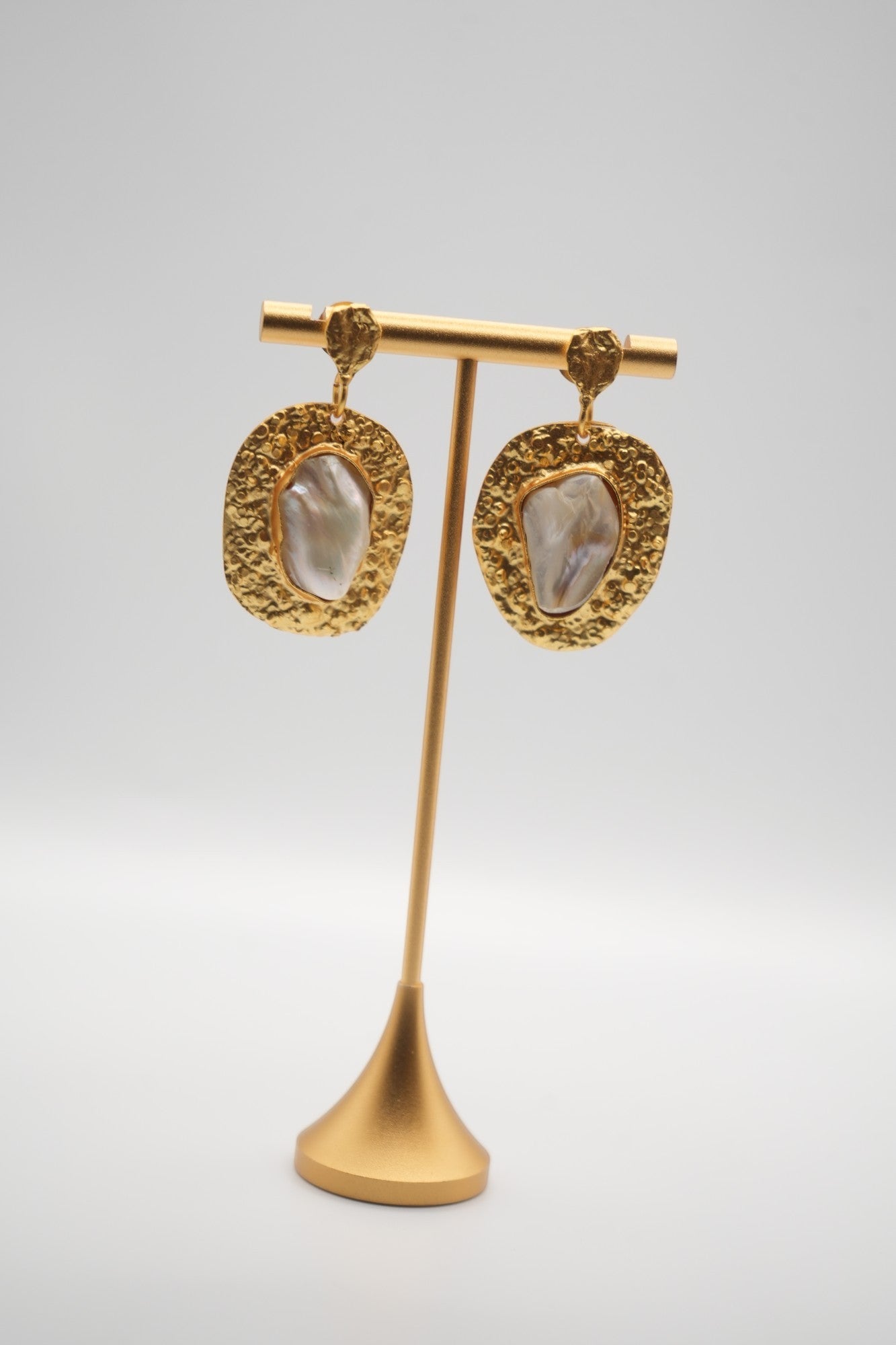 Aegean Treasure: Baroque Pearl and Textured Gold Earrings