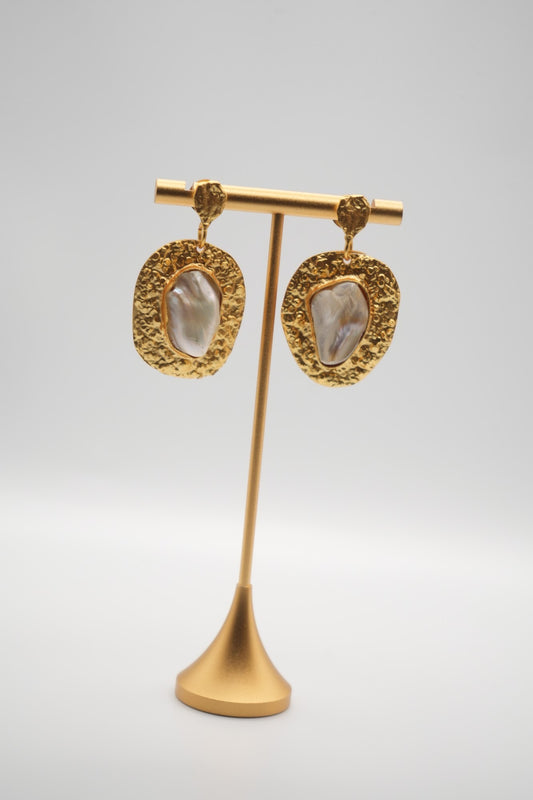 Aegean Treasure: Baroque Pearl and Textured Gold Earrings