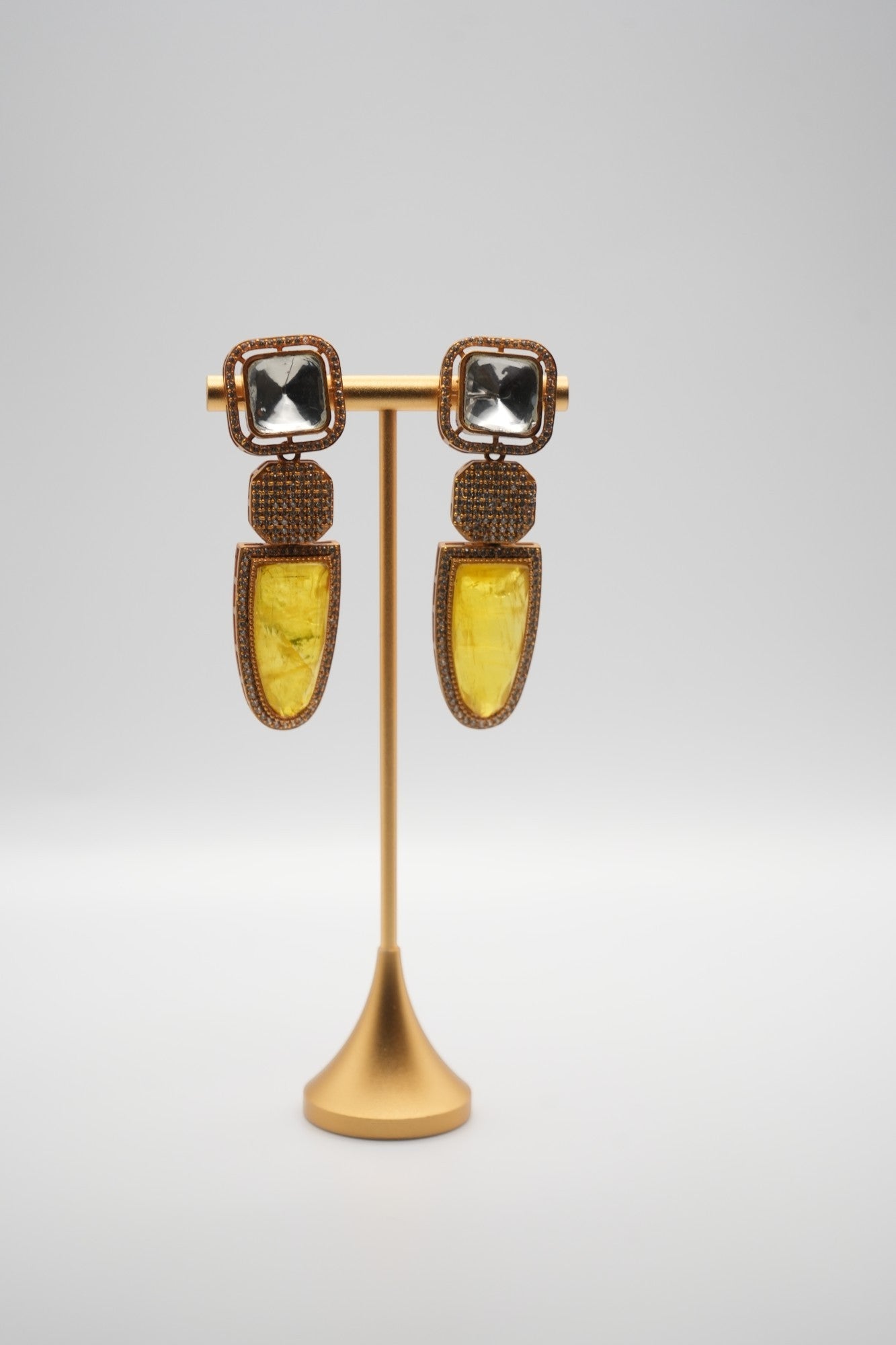 Citrine Cascade: Geometric Gem and Crystal Drop Earrings