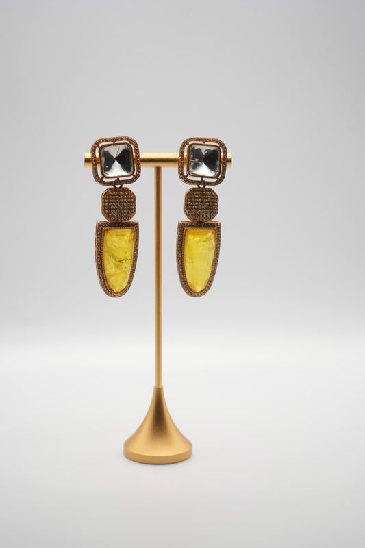 Citrine Cascade: Geometric Gem and Crystal Drop Earrings