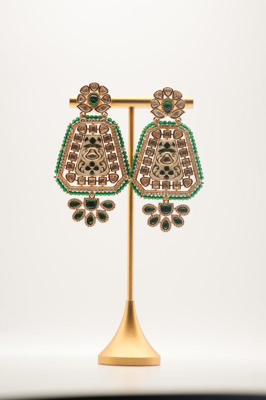 Emerald Heritage: Mughal-Inspired Kundan and Jade Earrings