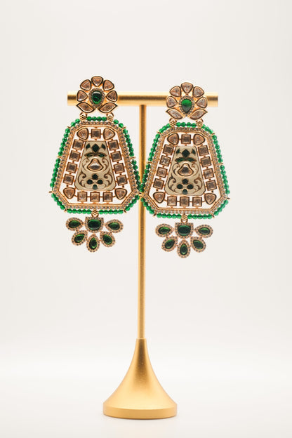 Emerald Heritage: Mughal-Inspired Kundan and Jade Earrings