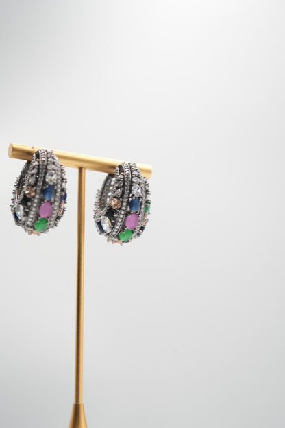 Rainbow Radiance: Multi-Gemstone Hoop Earrings