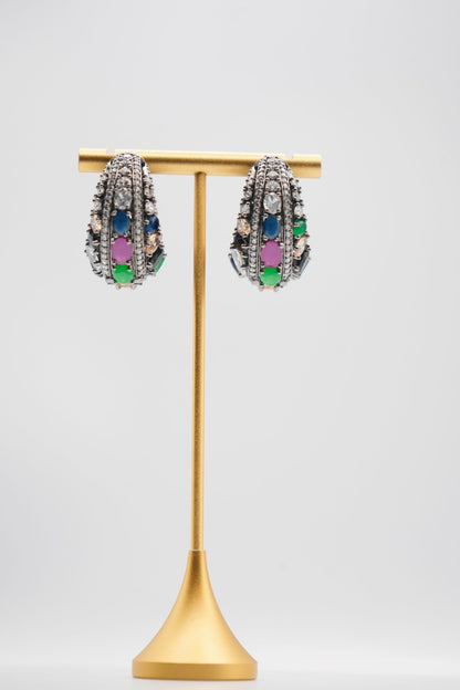 Rainbow Radiance: Multi-Gemstone Hoop Earrings