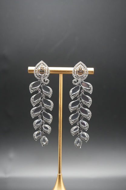Silver coated Cascade: Sparkling Leaf Drop Earrings