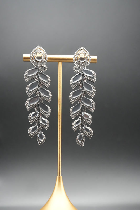 Silver coated Cascade: Sparkling Leaf Drop Earrings