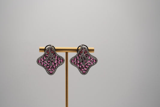 Fuchsia Bloom: Quatrefoil Gemstone Stud Earrings